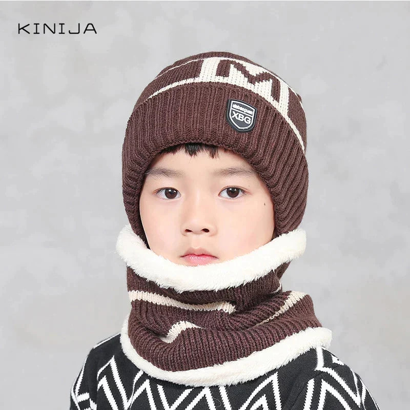 Kids Winter Beanie Hats And Scarf Set Warm Knitted Skull Cap Neck Warmer