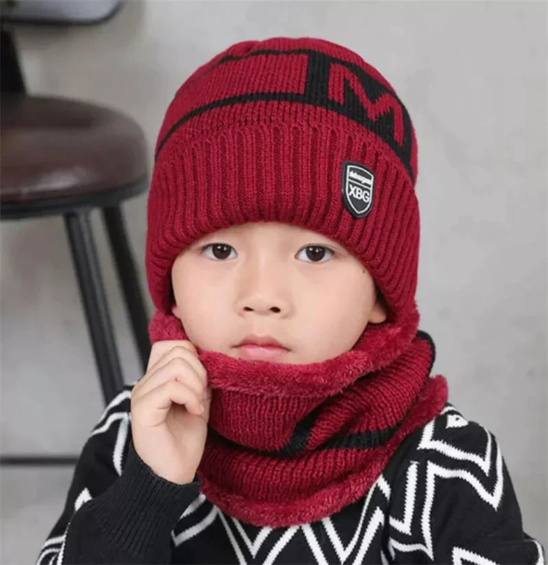 Kids Winter Beanie Hats And Scarf Set Warm Knitted Skull Cap Neck Warmer