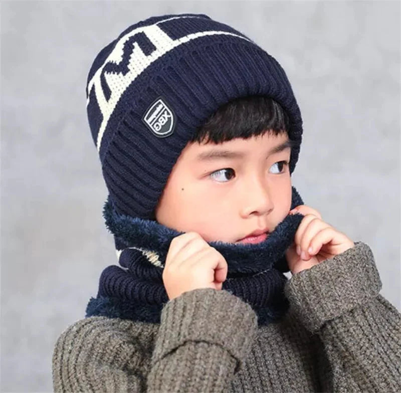 Kids Winter Beanie Hats And Scarf Set Warm Knitted Skull Cap Neck Warmer