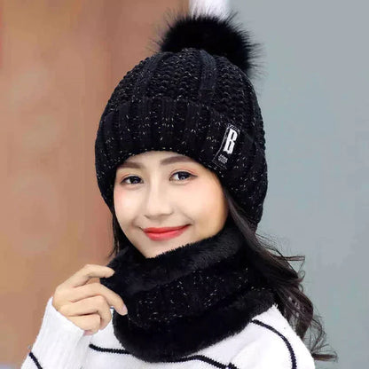 2 Pcs Branded Beanie Hat Scarf Set Women's Winter Warm Knitted With Fleece Lining