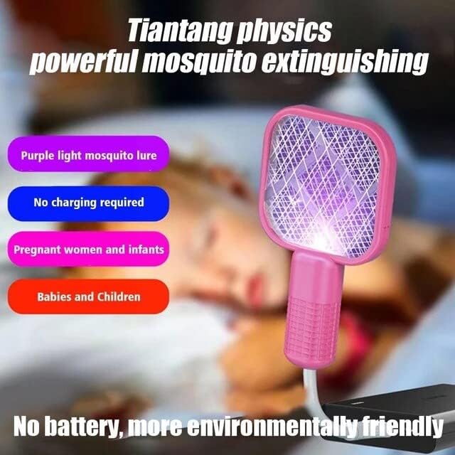 Mini Mosquito Killer Lamp 2 in 1 Multicunctional Angle Portable Bug Zapper Electric USB Rechargeable Mosquito Fly Bat Swatter Pack of 1