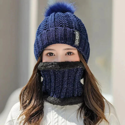 2 Pcs Branded Beanie Hat Scarf Set Women's Winter Warm Knitted With Fleece Lining