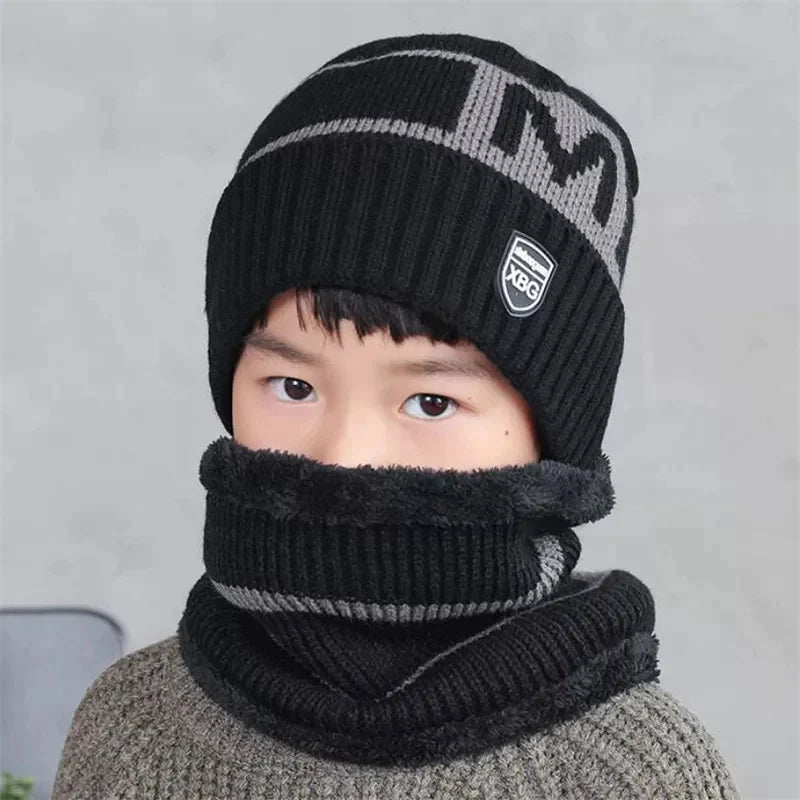 Kids Winter Beanie Hats And Scarf Set Warm Knitted Skull Cap Neck Warmer