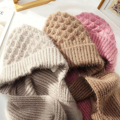 2 in 1 Knit Scarf Beanie Set Winter Stripes Cap Warm Knitted Hat Scarf Set Windproof Hats for Women