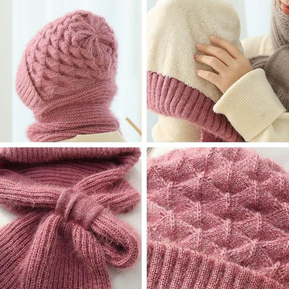 2 in 1 Knit Scarf Beanie Set Winter Stripes Cap Warm Knitted Hat Scarf Set Windproof Hats for Women