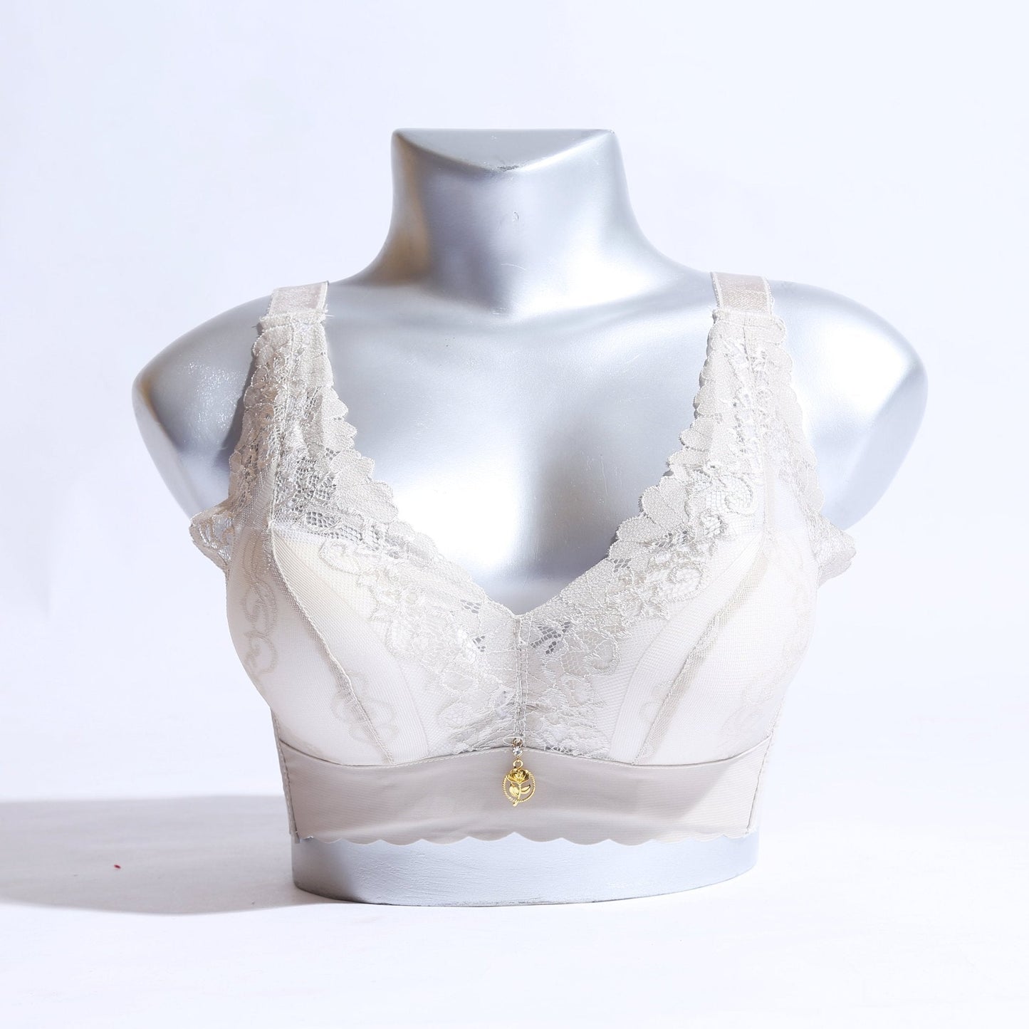 FLORAL COTTON NET BRA WITH PENDANT