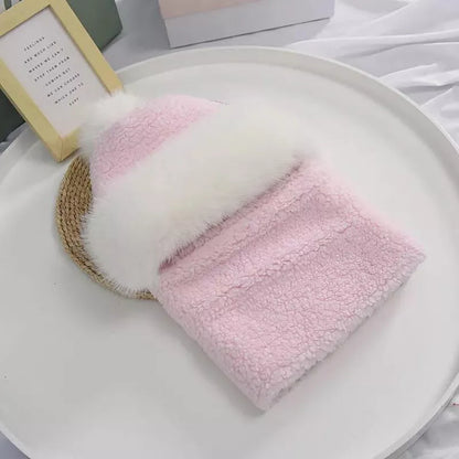 Womens Winter Plush Velvet Hats Thick Windproof Hooded Scarf Hat Neck Warmer