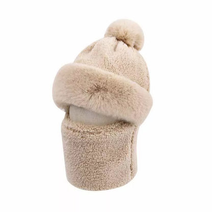 Womens Winter Plush Velvet Hats Thick Windproof Hooded Scarf Hat Neck Warmer