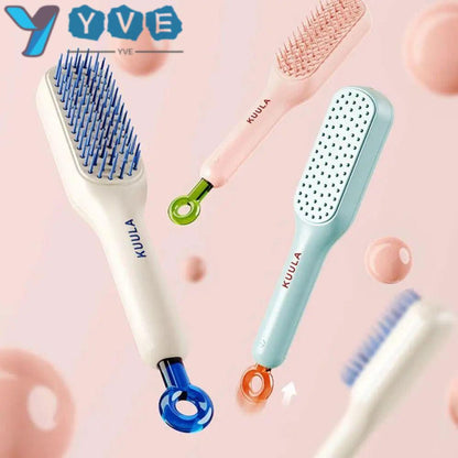 Easy Clean Volumizing Retractable Anti-static Hair Brush, Massager Comb, Self-cleaning, Hairdressing